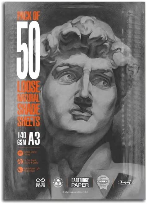 Anupam Artists Sketching & Drawing Paper 140 GSM A3 Pack of 50 for ...