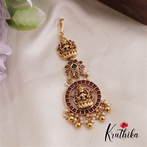 Stunning Antique Lakshmi Kemp Maang Tikka With Pearl And Bead Drops MT ...