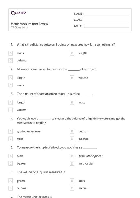 50+ Metric Measurement worksheets for 5th Class on Quizizz | Free ...