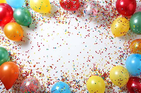 Premium Photo | Colorful balloons border with confetti and props on ...