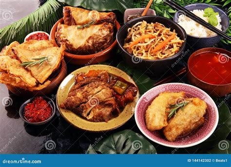 Assorted Chinese Food Set. Chinese Noodles, Fried Rice, Peking Duck ...