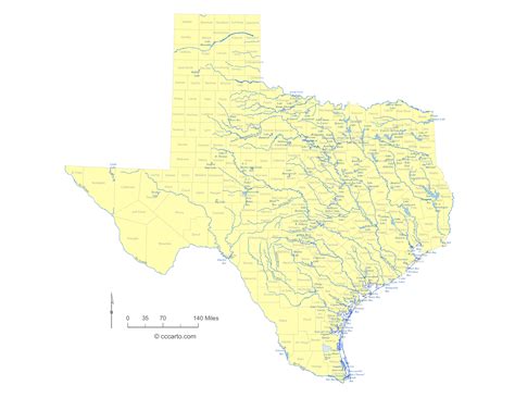 Texas’ Lakes and Rivers Map - CCCarto.com