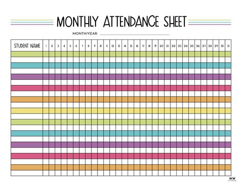 Printable Monthly Attendance Sheet - Printable Free Templates