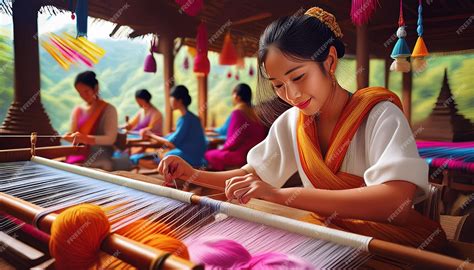 The intricate process of Thai silk weaving with artisans skillfully ...