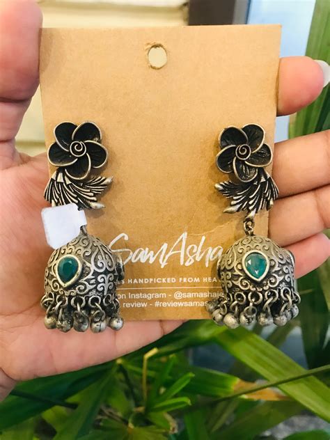 Flower Shaped Studs with Colored Stone Jhumkas – SamAsha Jewellery