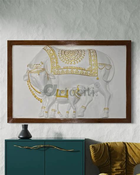 3X2 Feet Kamdhenu The Sacred Cow 3d Relief Mural