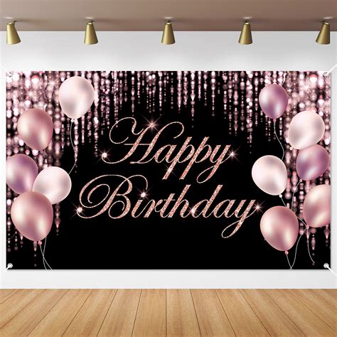 Buy Rose Black Happy Birthday Banner Backdrop Large Happy Birthday Yard ...