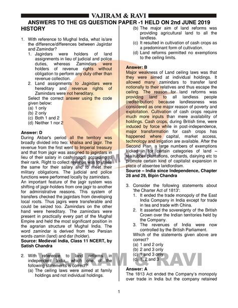UPSC prelims 2019 Answer key with explanation - HISTORY With reference ...