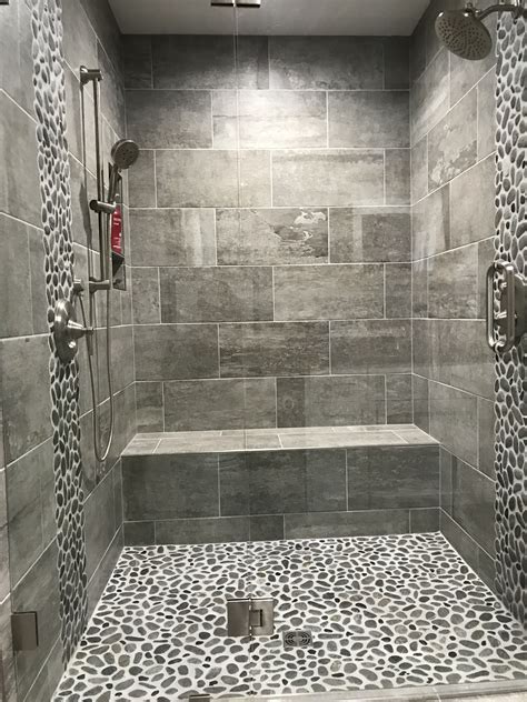 Modern Bathroom Shower with Gray Tiled Walls