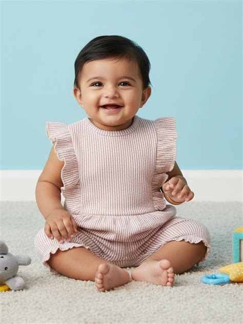 Home / Striped Frill Sleeveless Girls Romper