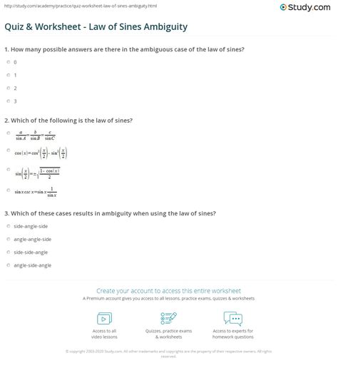 Quiz & Worksheet - Law of Sines Ambiguity | Study.com