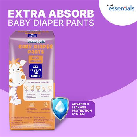 Apollo Essentials Extra Absorb Baby Diaper Pants XXL, 40 Count Price ...