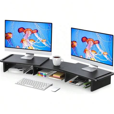 Monitor Stand With Adjustable Length And Angle, Wood Monitor Stand For ...
