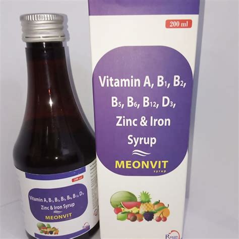 Meonvit - Vitamin A,B1,B2,B5,B6,B12,B3, Zinc & Iron Syrup - JV Healthcare