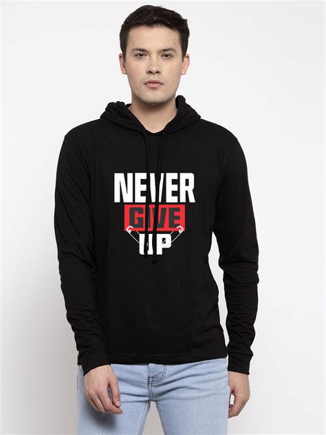 Men's Never Give Up Full Sleeves Hoody T-Shirt