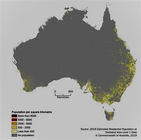 Australia’s population density, 2019. - Maps on the Web
