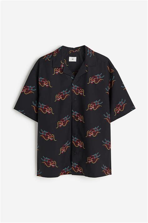 Loose Fit Resort shirt - Dark blue/Dragons - Men | H&M IN