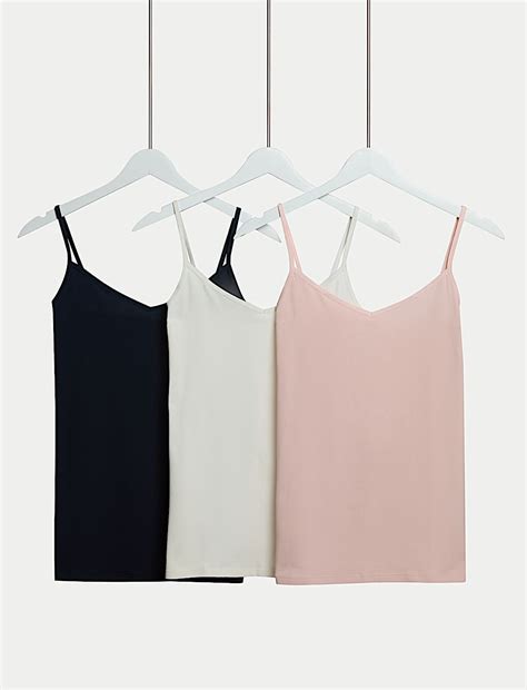 Buy 3pk Cotton Rich Strappy Vests at Marks & Spencer