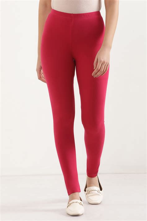 Buy Pink Solid Skinny Fit Cotton Tights With Elasticated Waist Online ...