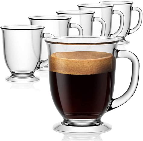 Honestshop 15oz 450ml Glass Coffee Mugs Clear Coffee Cups Large ...