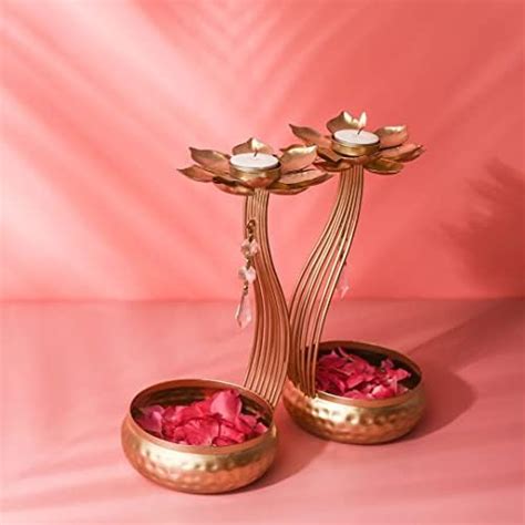 Buy CraftVatika Metal Lotus Tealight Candle Holder for Diwali ...