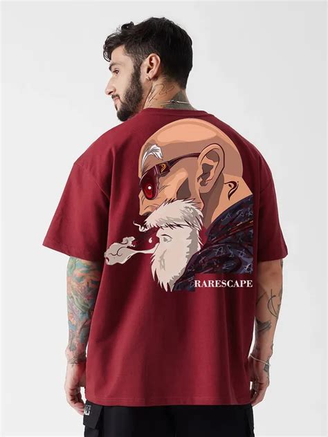 Rarescape Men's Maroon Puff Master Roshi Graphic Printed Oversized ...