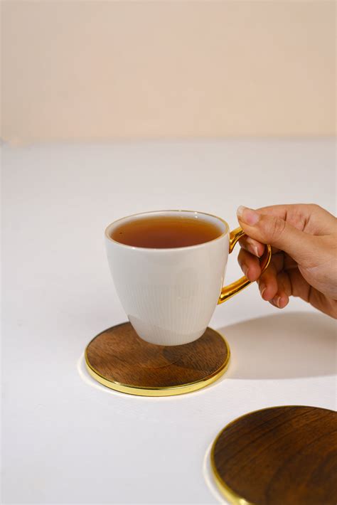 Shop Gold Trim Wooden Coaster – Luxury Gifting – Makaibari Tea
