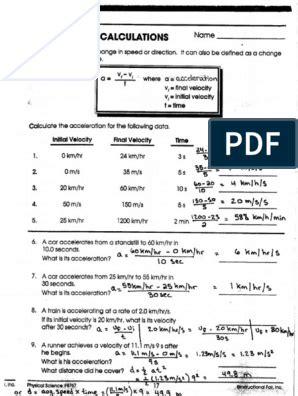 Image result for Acceleration Calculation Worksheet with Answer Key