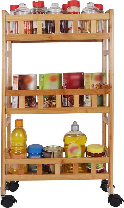 Cosmos Stainless Steel 3 Tier Slim Kitchen Organizer Trolley with Anti ...