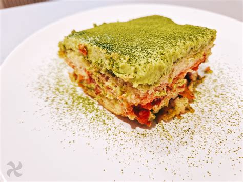 Matcha and strawberry tiramisu