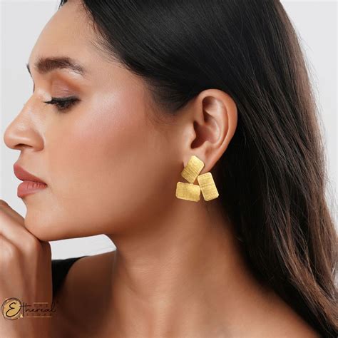 Buy Gold Biscuit Studs Online India - The Ethereal Store