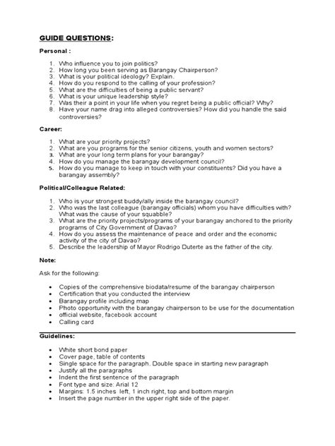 Image result for Basic Interview Questions About Barangay