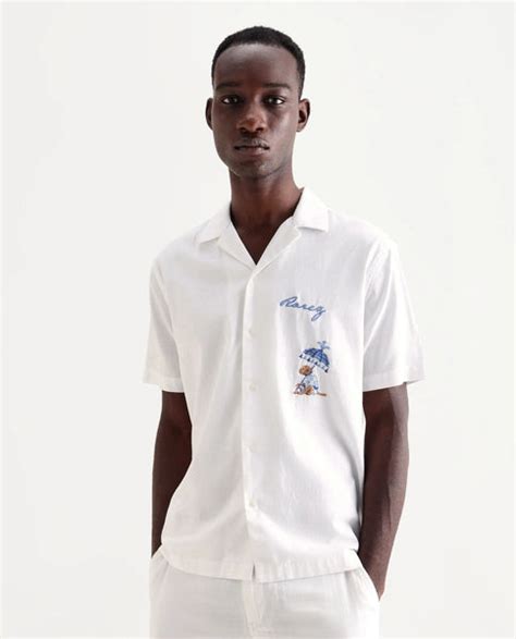 Rare Rabbit Men's Quentin White Embroidered Relaxed Fit Half Sleeve Cu