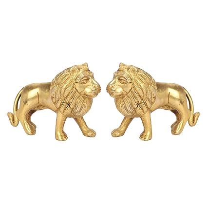 Kartique Brass Lion Figurines Pair - Decorative Golden Lion Statues for ...