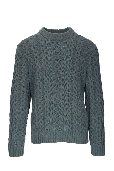 Vince - Aran Mineral Green Cable Knit Sweater | Mitchell Stores