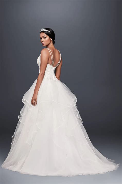 Embroidered Lace and Tiered Tulle Wedding Dress | David's Bridal
