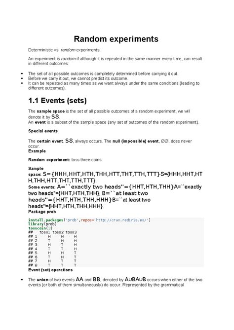 Unit 1 - Random vs. Deterministic Experiments in Probability - Studocu