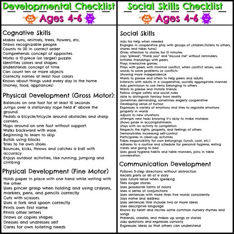 Preschool Developmental and Social Skill Checklists