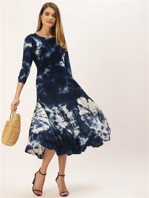 Blue & White Tie Dye A-Line Midi Dress – Maaesa Clothing