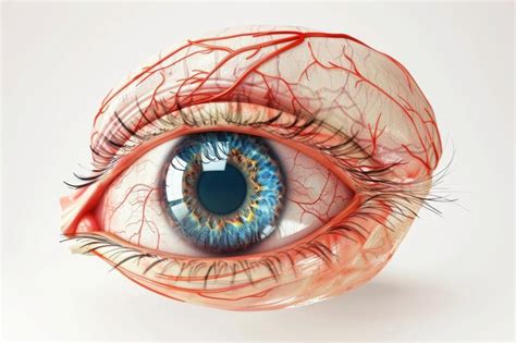 Anatomical view of the human eye showcasing blood vessels ideal for ...