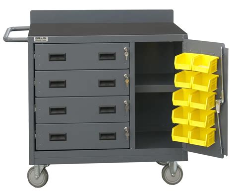 Durham 16 Gauge Welded Steel Mobile Cabinet with 4 Drawers and 10 Bins ...