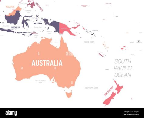 Australia and Oceania map. High detailed political map of australian and pacific region with ...