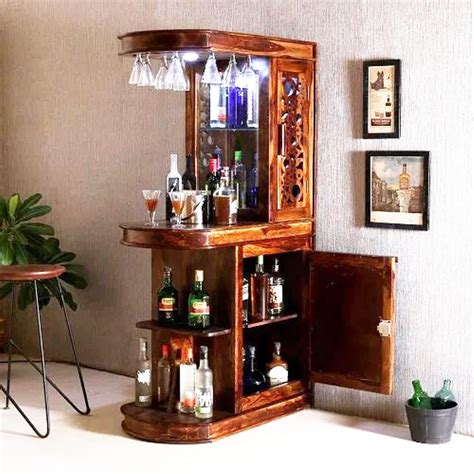 WoodMarwar Sheesham Wood Bar Cabinet for Home | Big Wooden Two Door Bar ...