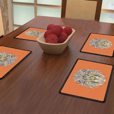 Ornamental Lion Illustration (Orange) Table Mat – Indigifts