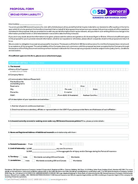 Fillable Online BROADFORM LIABILITY POLICY PROPOSAL FORM Fax Email ...