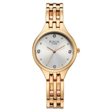 Buy Online Titan Raga Showstopper Quartz Analog Silver Dial Rose Gold ...