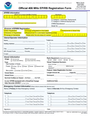 Fillable Online Fillable Online Official 406 MHz EPIRB Registration ...