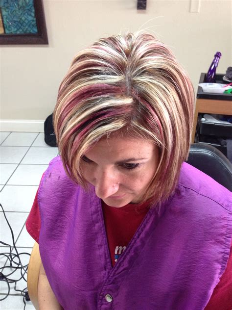 Short hair highlights with some fun color! Blonde Hair Dark Eyes ...