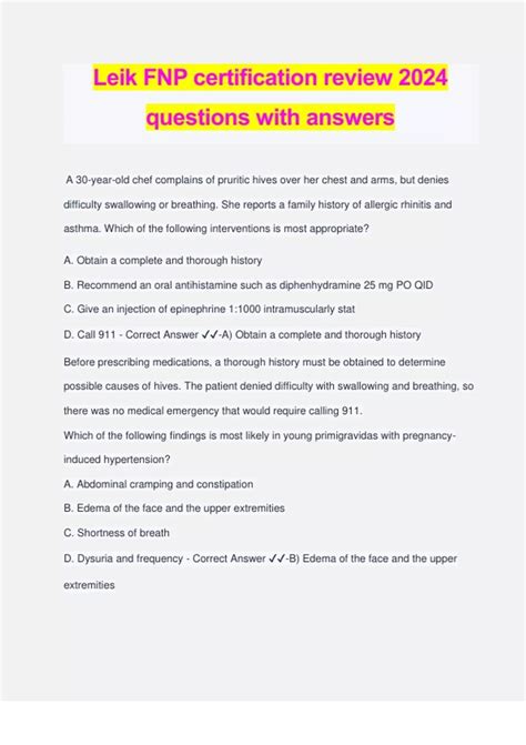 Leik FNP certification review 2024 questions with answers - FNP - Stuvia US