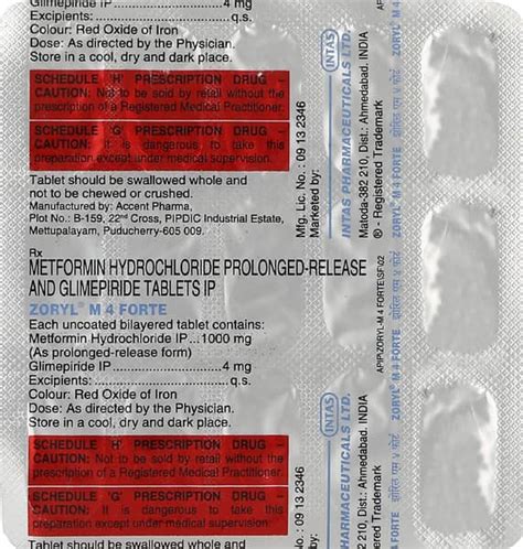 Zoryl M4 Forte Strip Of 15 Tablets: Uses, Side Effects, Price & Dosage ...